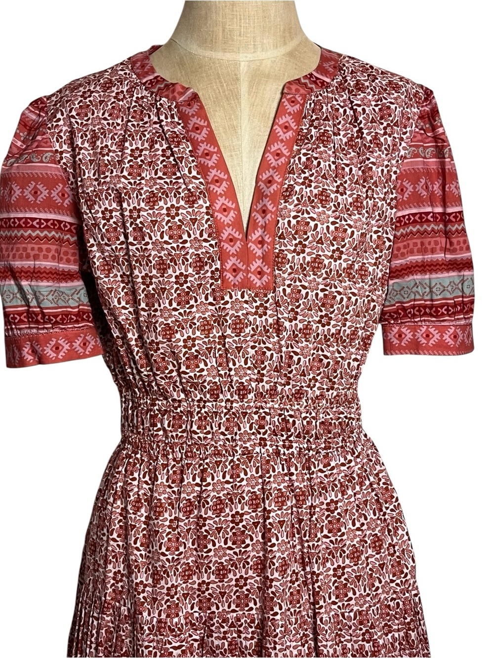 Current Air Lillian Midi Dress Pink Floral Split Neck Cottagecore Dress Medium - Picture 3 of 12